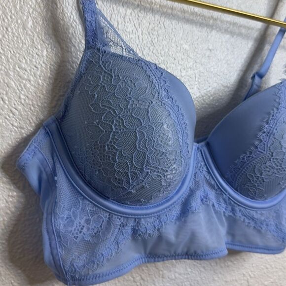 NWT-Auden-Long Line Light Blue Lightly Lined Lace Demi bra w/ Underwire-Size 34B - Picture 4 of 9